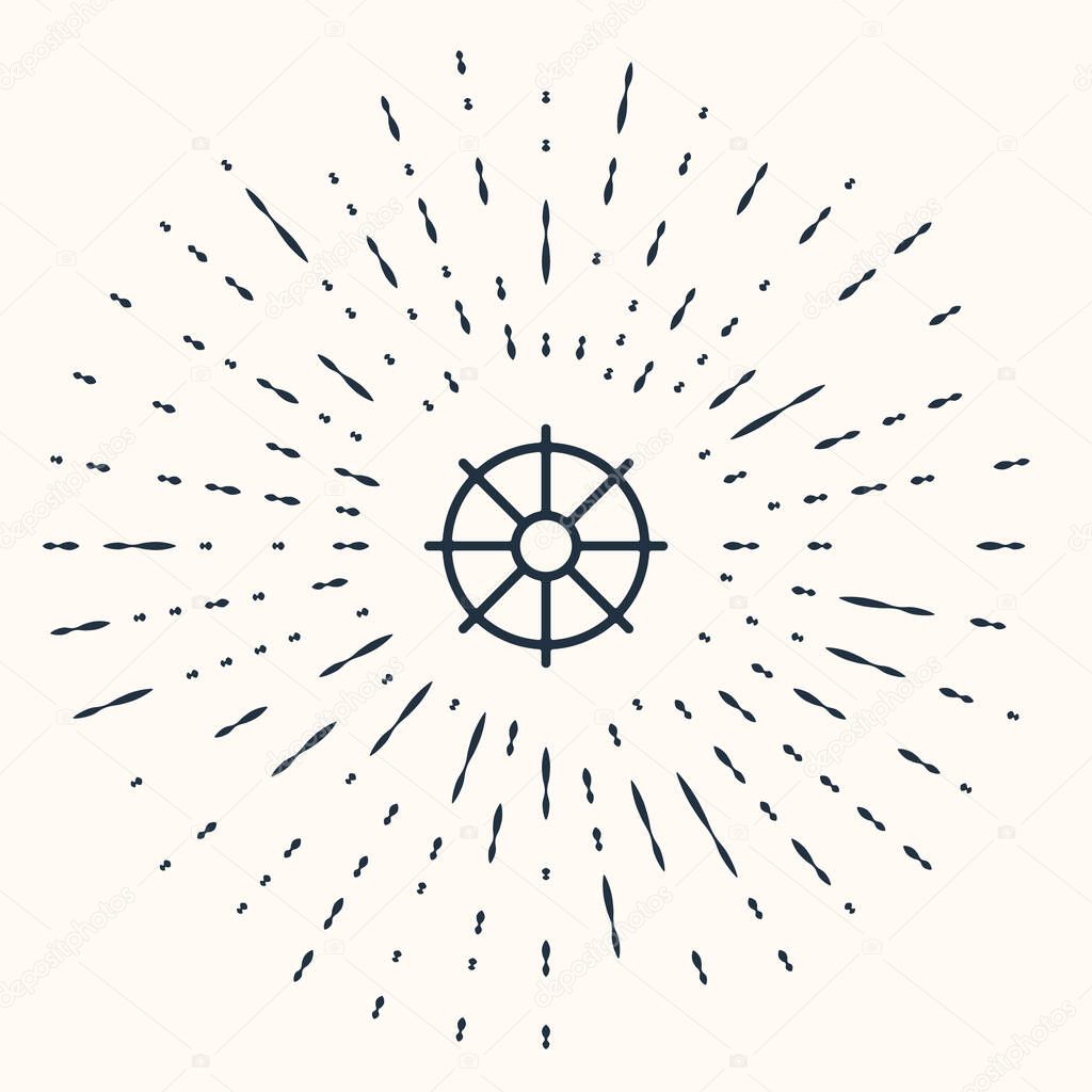 Grey Dharma wheel icon isolated on beige background. Buddhism religion sign. Dharmachakra symbol. Abstract circle random dots. Vector