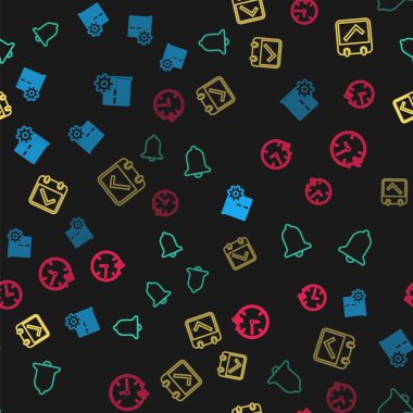 Satır Sunucusu ayarı, zil, işaretli takvim ve saat 24 saat kusursuz desen. Vektör.