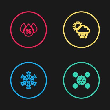 Çizgi Kartanesi, kar, güneş ve su damlası ikonlu Bulut. Vektör.