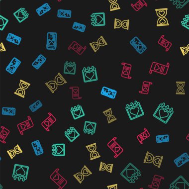 Mobil hattı kalp, takvim, kalp merkezde kum saati ve Envelope Valentine ile kusursuz bir şekilde ayarlayın. Vektör.