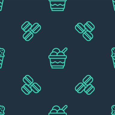 Dondurmayı kaseye, pastırmalı kurabiyeyi ve waffle külahını dikişsiz kalıba göre ayarla. Vektör