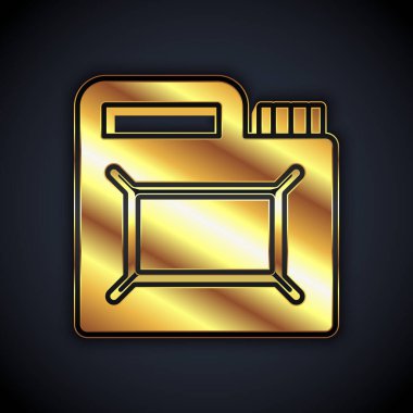 Siyah arka planda izole edilmiş motor makine yağı ikonu için altın kutu. Benzin bidonu. Yağ değiştirme ve onarım servisi. Motor yağı işareti. Vektör