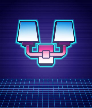 Retro tarzı duvar lambası ya da lamba simgesi izole edilmiş fütüristik manzara arka planı. Duvar lambası ışığı. 80 'lerin moda partisi. Vektör