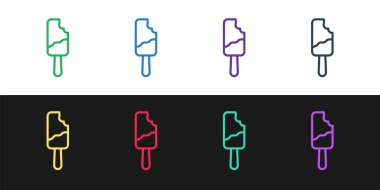 Dondurmayı siyah beyaz arka planda izole edilmiş çubuk simgesine yerleştir. Güzel sembol. Vektör