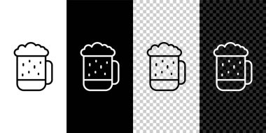 Ahşap bira bardağı simgesi siyah beyaz, şeffaf arkaplanda izole edilmiş. Vektör