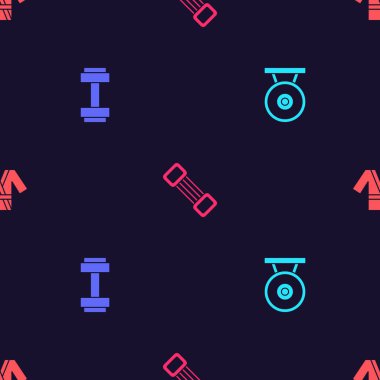 Set Gong, Dumbbell, Göğüs açıcı ve Japon kostüm Kimonosu. Vektör