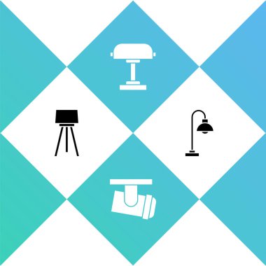 Yer lambasını, ışık ve lambaları, masa ve simgeyi ayarla. Vektör