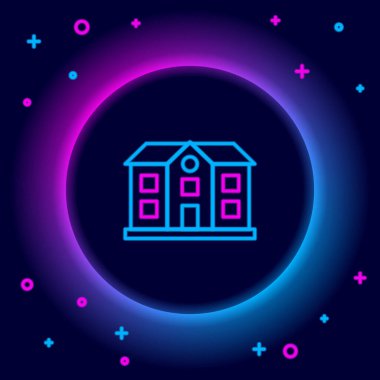 Parlayan neon hattı ev simgesi siyah arkaplanda izole edildi. Ev sembolü. Renkli taslak konsepti. Vektör