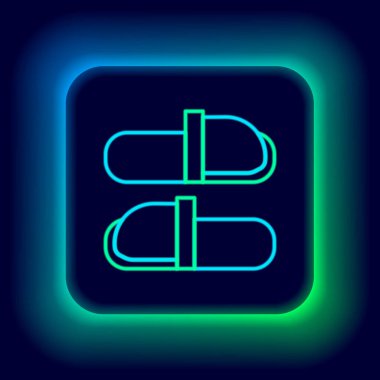 Parlayan neon çizgisi Sauna terlik simgesi siyah arkaplanda izole edildi. Renkli taslak konsepti. Vektör