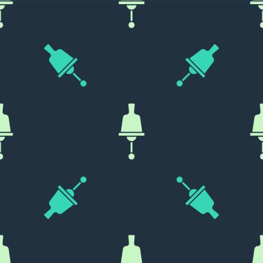 Yeşil ve bej zil simgesi mavi arkaplanda izole edilmiş pürüzsüz desen. Alarm sembolü, servis zili, el zili işareti, uyarı sembolü. Vektör