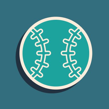 Yeşil arka planda izole edilmiş yeşil beyzbol topu ikonu. Uzun gölge tarzı. Vektör