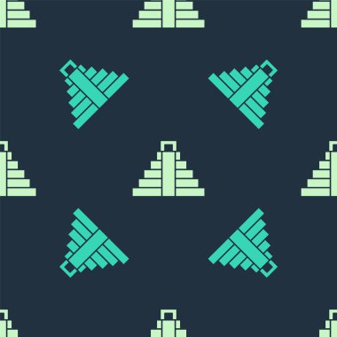 Maya ikonundaki yeşil ve bej Chichen Itza mavi arka planda izole edilmiş pürüzsüz desen. Antik Maya piramidi. Meksika 'nın ünlü anıtı. Vektör