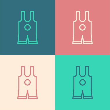 Pop Art Line Güreş tekli renkli arka planda izole edilmiş. Güreş üçlüsü. Vektör