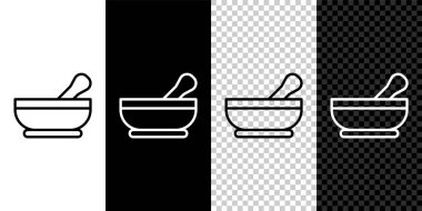 Havan ve tokmak simgesini siyah beyaz, şeffaf arkaplanda izole et. Vektör