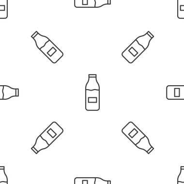 Gri çizgi kapalı cam şişe süt ikonu izole edilmiş beyaz arka planda pürüzsüz desen. Vektör