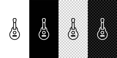 Meksika gitar ikonunu siyah beyaz, şeffaf arkaplanda izole et. Akustik gitar. Telli müzik aleti. Vektör