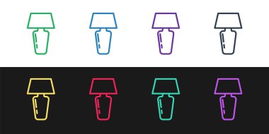 Masa lambası simgesini siyah ve beyaz arkaplanda izole et. Masa lambası. Vektör