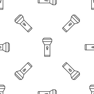 Gri çizgi el feneri ikonu beyaz arka planda kusursuz desen izole etti. Vektör