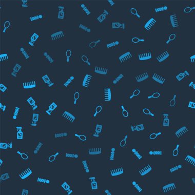 Klasik berber dükkânı direği, el aynası, saç fırçası ve saç spreyi şişesini kusursuz desenlere ayarlayın. Vektör.