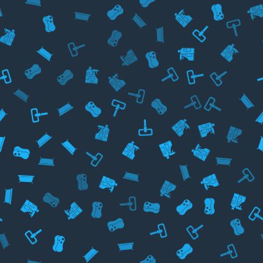 Sünger, temizlik malzemesi şişeleri, paspas ve küveti kusursuz desenlere ayarlayın. Vektör.