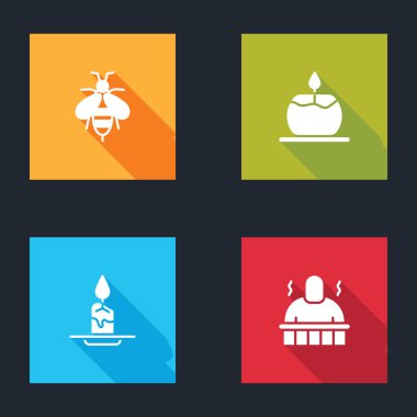 Bee, Aroma mumu ve Sauna spa prosedürleri ikonu hazırla. Vektör.