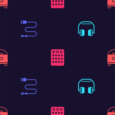 Kulaklıkları, ses sistemini, bateri makinesini ve Stereo hoparlörünü kusursuz şekilde ayarla. Vektör.