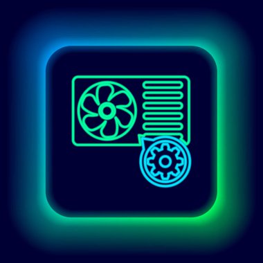 Parlayan neon hattı klima ve dişli ikonu siyah arka planda izole edildi. Uygulama, servis konsepti, ayar seçenekleri, bakım, onarım, onarım. Renkli taslak konsepti. Vektör