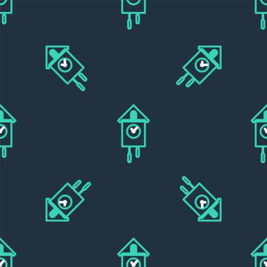 Hat Retro duvar izleme simgesi siyah arkaplanda izole edilmiş kusursuz desen. Guguklu saat işareti. Antika sarkaçlı saat. Vektör