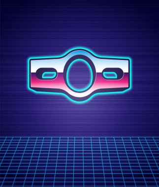 Retro stil boks kemeri simgesi izole edilmiş fütüristik manzara arka planı. Kemer boks şampiyonası dövüş ödülünü kazandı. 80 'lerin moda partisi. Vektör