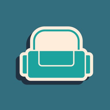 Yeşil spor çantası simgesi yeşil arkaplanda izole edildi. Uzun gölge tarzı. Vektör