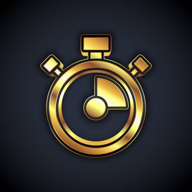 Siyah arkaplanda izole edilmiş altın kronometre simgesi. Zaman göstergesi. Kronometre işareti. Vektör