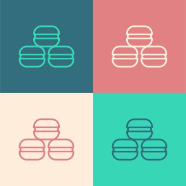 Pop Art Line Macaron kurabiye ikonu renk arkaplanında izole edilmiş. Makarna tatlı fırın. Vektör