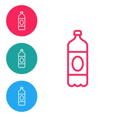 Kırmızı çizgi. Plastik bira şişesi ikonu beyaz arka planda izole edilmiş. Simgeleri daire düğmelerine ayır. Vektör