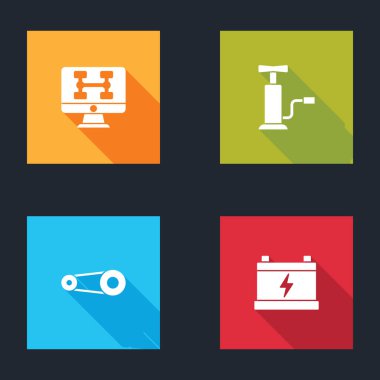 Arabanın tanılama durumunu, hava pompasını, zaman ayarlı kemer setini ve akü ikonunu ayarla. Vektör