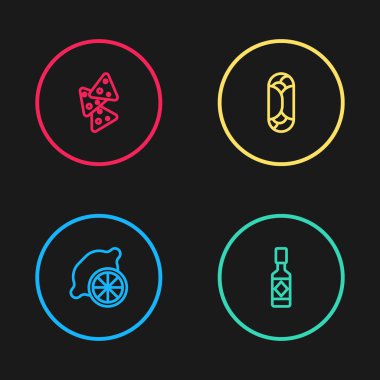 Limon, Tabasco sosu, Burrito ve Nachos ikonu. Vektör