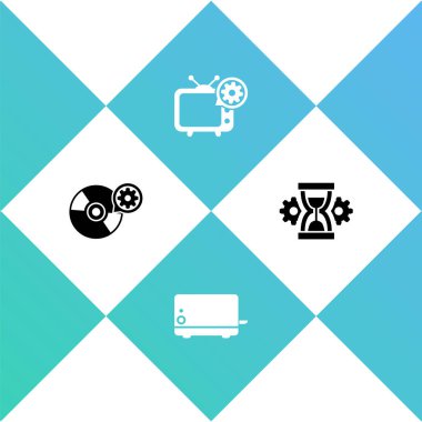 CD veya DVD disk ayarı, Toaster, Tv ve Kum Saati simgesini ayarla. Vektör.