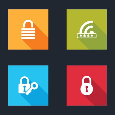 Lock, Wiifi kilitlendi, anahtar ve simge ayarlandı. Vektör.
