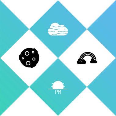 Set Moon, Sunset, sis ve bulut ve gökkuşağı ile bulut simgesi. Vektör.