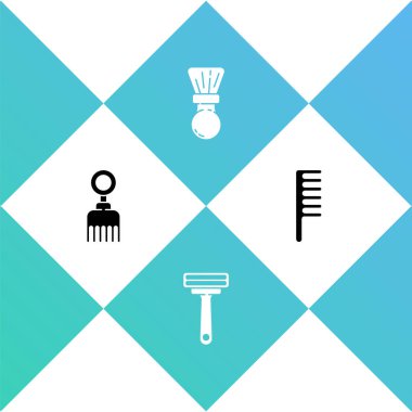 Saç fırçası, tıraş bıçağı ve ikonu hazırla. Vektör.