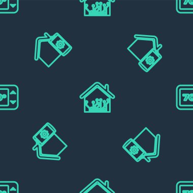 Hattı Akıllı ev, uzaktan kumanda sistemi ve termostatı pürüzsüz desene ayarlayın. Vektör.