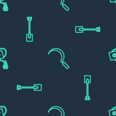 Orak, Bahçe küreği ve Sulama kutusunu kusursuz desene ayarlayın. Vektör.