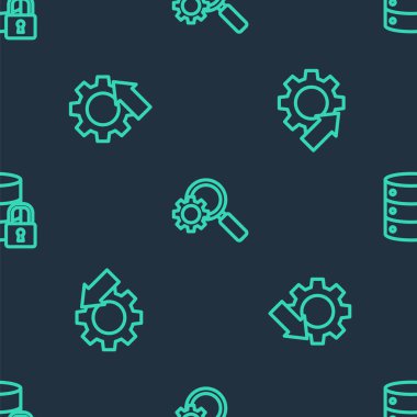 Çizgi büyüteç ve teçhizat, ok büyütme ve sunucu güvenliğini kusursuz desene kilitleyin. Vektör.