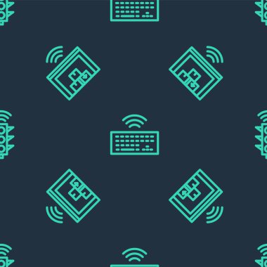 Kablosuz klavye, akıllı depo ve trafik ışıklarını kusursuz desene ayarlayın. Vektör