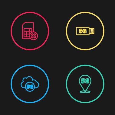 Satır Cloud 5G ağı, konum, modem ve Sim kart ikonu reddedildi. Vektör