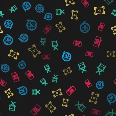 Çizgi film makarası, yönetmen koltuğu, çevrimiçi oyun videosu ve 8K 'lık kusursuz desenli ekran TV. Vektör