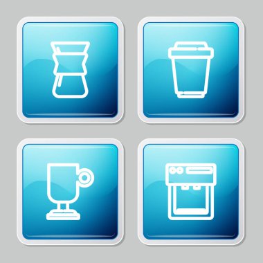 Çizgiyi kahve makinesinin üzerine dök, kahve bardağını paket yap, İrlanda ve makine ikonu. Vektör