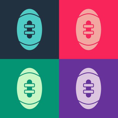 Pop Art Amerikan futbol topu ikonu renk arkaplanda izole edildi. Ragbi topu ikonu. Takım spor sembolü. Vektör