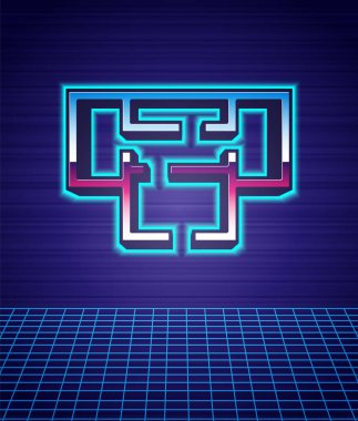 Retro stil Ev planı simgesi gelecekteki manzara geçmişini izole etti. 80 'lerin moda partisi. Vektör