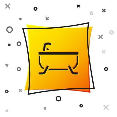 Beyaz arka planda siyah küvet simgesi izole edildi. Sarı kare düğme. Vektör