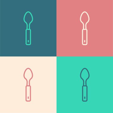Pop Art Line Spoon simgesi renk arkaplanında izole edildi. Mutfak aletleri. Çatal bıçak seti. Vektör